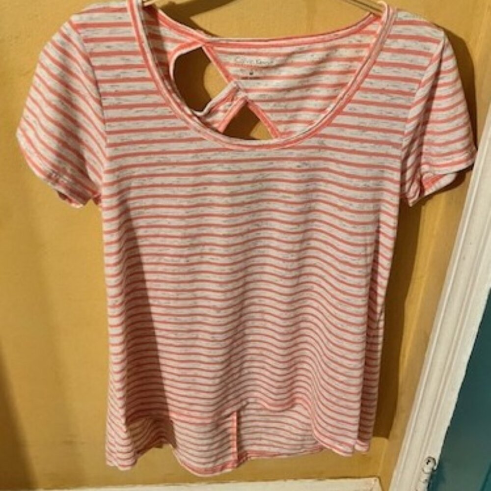 Calvin Klein Striped Pink and Grey Marled Shirt, two small open areas on back